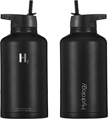 H2 הידרולוגיה בקבוק מים ספורט 3 מכסים | קיר כפול ואקום מבודד נירוסטה פה רחב | ספורט חם וקור הוכחת דליפה
